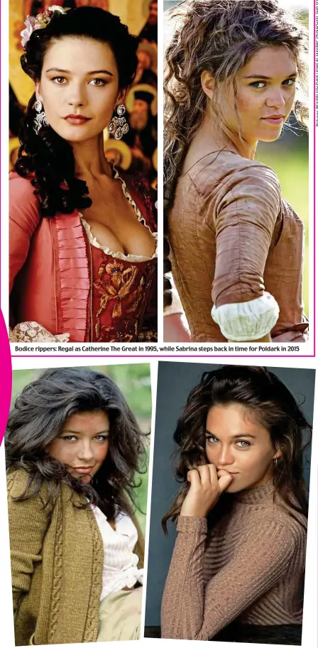  ??  ?? Bodice rippers: Regal as Catherine The Great in 1995, while Sabrina steps back in time for Poldark in 2015
Larkin about: The pair are strikingly similar as they play Mariette 28 years apart