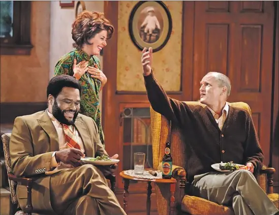  ?? Eric McCandless ABC ?? ANTHONY Anderson, left, Marisa Tomei and Woody Harrelson in ABC’s “Live in Front of a Studio Audience: Norman Lear’s ‘All in the Family’ and ‘The Jeffersons.’ ”