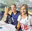  ??  ?? Balding with her wife, Alice Arnold, below, and right, with Chris Hoy and Joanna Rowsell Shand at the Rio Olympics