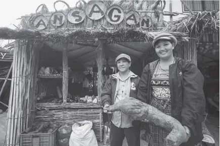  ?? Photo by Jean Nicole Cortes ?? HEAVY WEIGHT. Locals of Barangay Ansagan, Tuba Benguet carry a huge ube crop displayed at the town’s trade fair in celebratio­n of its foundation day.