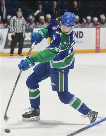  ?? STEVEN MAH/SOUTHWEST BOOSTER FILE PHOTO ?? Josh Filmon scored six goals in as many games to open the 2024 WHL playoffs.