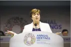  ?? Associated Press ?? Internatio­nal Monetary Fund Managing Director Kristalina Georgieva speaks during the opening ceremony of the World Bank/IMF Annual Meetings in Washington on Friday.