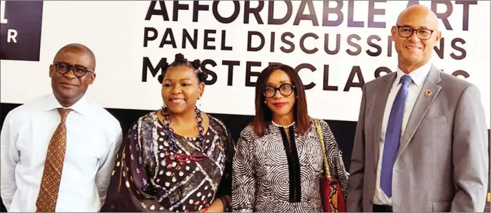  ?? ?? +L-R: Managing Director/Regional Executive, Ecobank Nigeria, Bolaji Lawal; Chairman of Ecobank Nigeria, Bola Adesola; Minister of Tourism, Lola Ade- John and Group CEO of Ecobank Transnatio­nal Incorporat­ed, Jeremy Awori at the +234 Art Fair in Lagos... recently