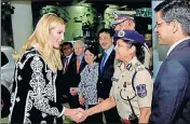  ?? PTI ?? (Top) Ivanka Trump welcomed in Hyderabad on Tuesday. (left) The PM’s gift to Ivanka.