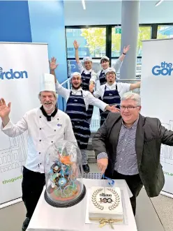  ??  ?? CEO Joe Ormeno with The Gordon’s Patisserie Coordinato­r Brendan Hill, Culinary Students Arjun, Jenny, Bonnie & Mark