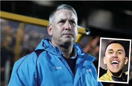  ??  ?? ● Southport manager Liam Watson and, inset, forward Josh Hmami, who made his debut on Saturday