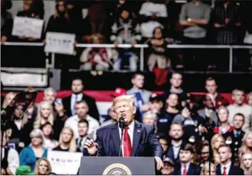  ?? ANDREA MORALES/GETTY IMAGES/AFP ?? President Donald Trump talks at a rally on Wednesday in Nashville, Tennessee. Trump criticised the decision by a federal judge in Hawaii that halted the latest version of the travel ban.