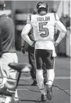  ?? Brett Coomer / Staff photograph­er ?? Tyrod Taylor could miss a month with a hamstring injury that came on a touchdown run in the first half.