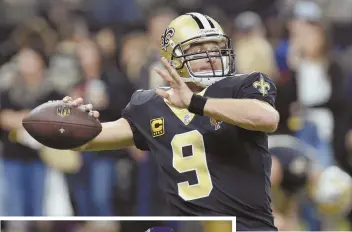  ?? AP PHOTOS ?? LONG AND SHORT OF IT: Saints star Drew Brees brings 13 games of playoff experience into today's matchup against the Vikings and postseason neophyte Case Keenum, left.