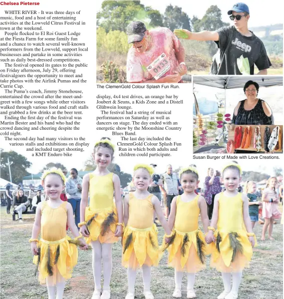  ?? ?? Saturday saw some dancers take to the stage, including small ballerinas from the Elani Burger Dance School. Jani van Eedden, Liané Moolman, Ameli de Klerk, Kira Strydom and Elizmari Coetser.