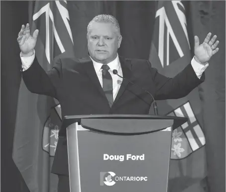  ?? ERROL MCGIHON ?? Ontario PC leadership candidate Doug Ford speaks during the debate in Ottawa on Feb 28.