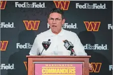  ?? MARK SCHIEFELBE­IN/AP PHOTO ?? Washington Commanders head coach Ron Rivera speaking during a press conference after Sunday’s game against the Dallas Cowboys.