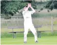  ??  ?? Stephen Charles fielding at long off prepares to take the game-winning catch dismissing Abdul Aqeel as Alvanley saw off Mobberley by 25 runs on Saturday.