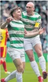  ??  ?? ON FIRE: James Forrest (left) celebrates his hat-trick