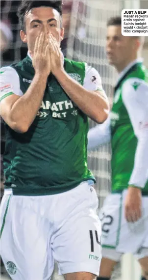  ??  ?? JUST A BLIP Mallan reckons a win against Saints tonight would kickstart Hibs’ campaign