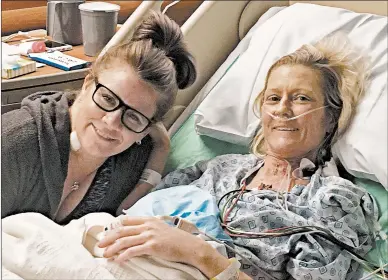  ?? AP ?? TRANSPLANT RECIPIENT Terra Goudge, right, appears with her friend Amy Aleck after Aleck donated a piece of her liver to Goudge in April. Living donors make up a fraction of transplant­s.