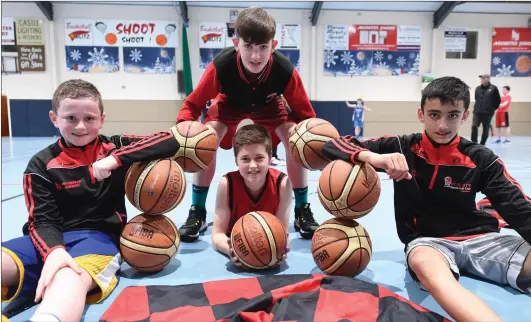  ??  ?? St Mary’s Club members Kian Downey, Tomas Conway, Larry Nolan and Evan Brennan at the launch the 49th annual St. Mary’s Basketball blitz which will take place in Castleisla­nd this December. Photo by Domnick Walsh