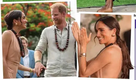  ?? ?? Holding hands: The couple in Abuja yesterday. Right: Meghan shows off a longer hairstyle