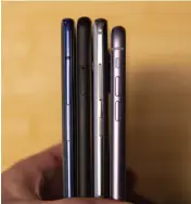  ??  ?? Surprising­ly, the iphone 11 (far right) is slightly thicker than the other phones here, but only by a tenth of a millimeter.