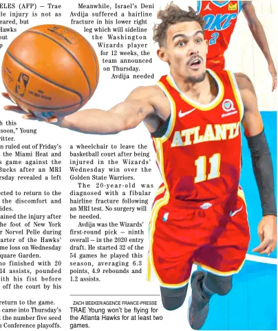  ?? ZACH BEEKER/AGENCE FRANCE-PRESSE ?? TRAE Young won’t be flying for the Atlanta Hawks for at least two games.