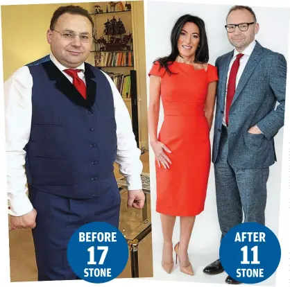  ?? Pictures: IAN MCILGORM / RHIAN AP GRUFFYDD ?? BEFORE 17 STONE Transforme­d: Jonathan before his surgery and today with wife Katrina AFTER 11 STONE