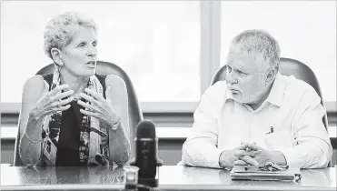  ?? CATHIE COWARD THE HAMILTON SPECTATOR ?? Former premier Kathleen Wynne and Ted McMeekin at a Hamilton Spectator editorial board meeting prior to the election. McMeekin candidly acknowledg­es his government failed to adequately communicat­e its priorities, resulting in its defeat.