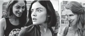  ?? UNIVERSAL PICTURES ?? Young Olivia (Lucy Hale, center) finds those bizarre Joker-like grins less than enchanting in the horror thriller “Truth or Dare.”