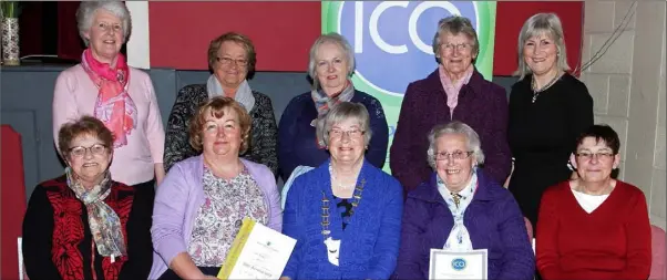  ??  ?? Wexford ICA long service award recipients (from left), back – Nuala Wickham, Betty Halligan and Maura O’Connor from the Kilrane/Rosslare Harbour guild; Nellie Long from Kilmyshall Guild; and Joe Whitmore, outgoing PRO. Front – Eileen Morris, Aileen...