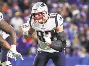  ?? Chris Cecere / Associated Press ?? Patriots tight end Rob Gronkowski is expected to return Sunday from back and ankle injuries after sitting out the last two games.