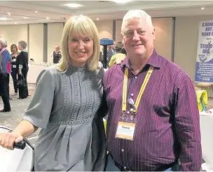  ??  ?? Patrick Mcginley,president of Great Harwood and Rishton Rotary Club, with TV star and publicist for the stars Nicki Chapman