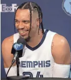  ?? CHRISTINE TANNOUS/THE COMMERCIAL APPEAL ?? Grizzlies’ Dillon Brooks speaks during media day on Monday at Fedexforum.