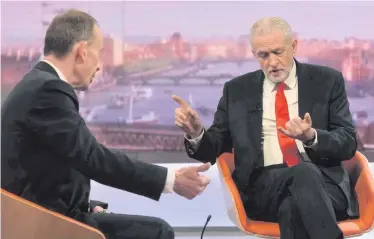  ??  ?? Labour leader Jeremy Corbyn (right) on The Andrew Marr Show yesterday