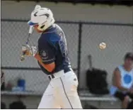  ?? PETE BANNAN-DIGITAL FIRST MEDIA ?? Exton’s Matt Dinacci is hit by a pitch against West Chester.