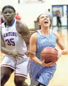  ?? NIKKI BOERTMAN/THE COMMERCIAL APPEAL ?? Harding Academy's Antoinette Lewis defends Northpoint’s Ashtyn Baker. Both teams play in the Division 2-A West Regional basketball tournament Tuesday night.