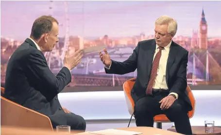  ??  ?? Andrew Marr, left, and secretary of state for exiting the European Union David Davis.