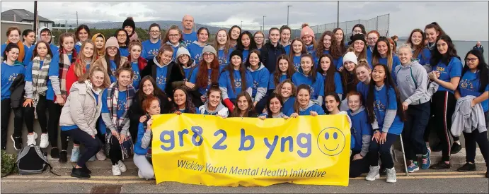  ??  ?? Students from the Dominican College taking part in the Positive Steps 5k walk as part of the Wicklow Youth Mental Health initiative ‘gr8 2 b yng’.