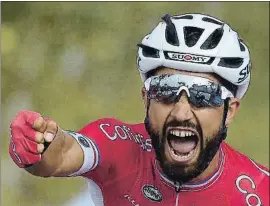  ?? JORGE GUERRERO / AFP ?? La euforia de Bouhanni al cruzar la meta