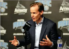  ?? AP PHOTO/JOHN RAOUX ?? FILE - Jeff Weltman, Orlando Magic NBA basketball team president of basketball operations, answers questions at a news conference, Thursday, April 12, 2018, in Orlando, Fla. Jeff Weltman and the Orlando Magic have the No. 1pick in Thursday’s, June 23, 2022, NBA draft.