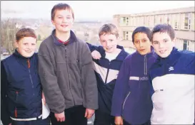  ?? ?? Pupils from Bishop Murphy National School at the Open Day held in St Colman’s College, Fermoy in 2001, l-r: Peter Fleming, Liam Rice, Brian Fenton, David Sohun and Kevin O’Callaghan.