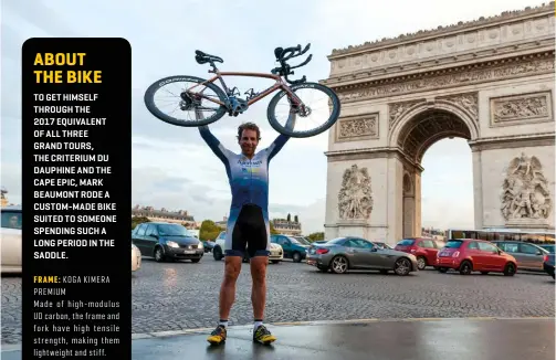  ??  ?? CIRCULAR ROUTE: BEAUMONT BACK AT THE ARC DE TRIOMPHE, 78 DAYS AFTER STARTING FROM THE SAME SPOT.
