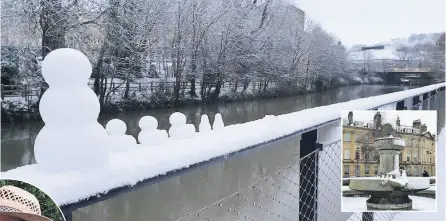  ??  ?? Andrew Nicholson created snow ducks around Bath on Sunday