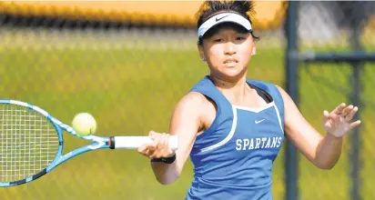  ?? MONICA CABRERA/MORNING CALL FILE ?? Southern Lehigh’s Evelyn Wang, above, teamed with Kayla Lebby to win the District 11 Class 3A doubles championsh­ip.