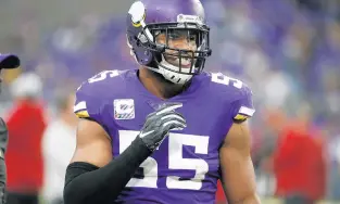  ?? BRUCE KLUCKHOHN/AP ?? The Vikings’ Anthony Barr on playing LB in today’s NFL: “It’s definitely very difficult . ... You’re asked to be in a lot of positions. But that’s what we get paid to do. So, we’ve got figure out a way to do it and do it well.”