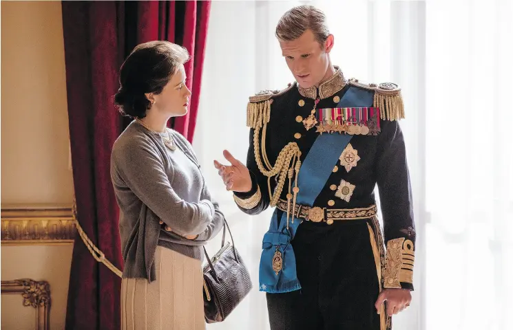  ?? ROBERT VIGLASKY / NETFLIX VIA AP ?? Claire Foy and Matt Smith star in The Crown, the popular series about the British royal family. The series raises questions about what really did happen.