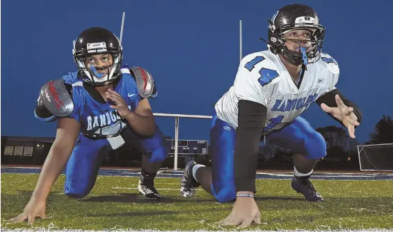  ?? STAFF PHOTOS BY JOHN WILCOX ?? SIDE BY SIDE: Anabela (left) and Armani Mette have played on the line at the same time for Randolph this season, her at tackle, him at guard.