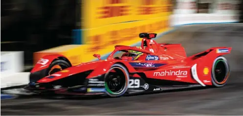  ?? ?? Top: The Diriyah season opener of Formula E was action-packed. Below: Oliver Rowland of Mahindra Racing posted a blistering lap time in free practice