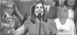  ?? AP ?? Senator Martha McSally R-Arizona speaks at a rally for President Donald Trump in February in Phoenix.