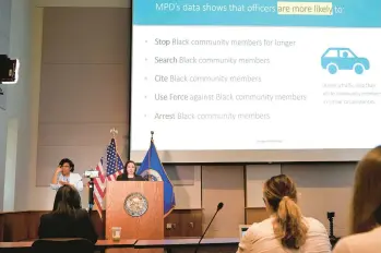  ?? DAVID JOLES/STAR TRIBUNE ?? Minnesota Department of Human Rights Commission­er Rebecca Lucero speaks during a news conference Wednesday. A report following a two-year investigat­ion by her agency slammed the Minneapoli­s Police Department.