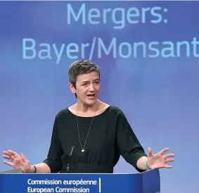  ??  ?? Margrethe Vestager, commissari­a Ue responsabi­le dell’antitrust, ieri a Bruxelles