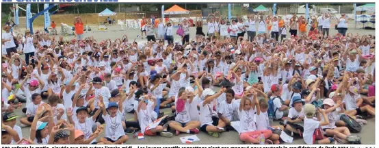  ?? .(Photos N.N.) ??  enfants le matin, ajoutés aux  autres l’après-midi... Les jeunes sportifs cannettans n’ont pas manqué pour soutenir la candidatur­e de Paris